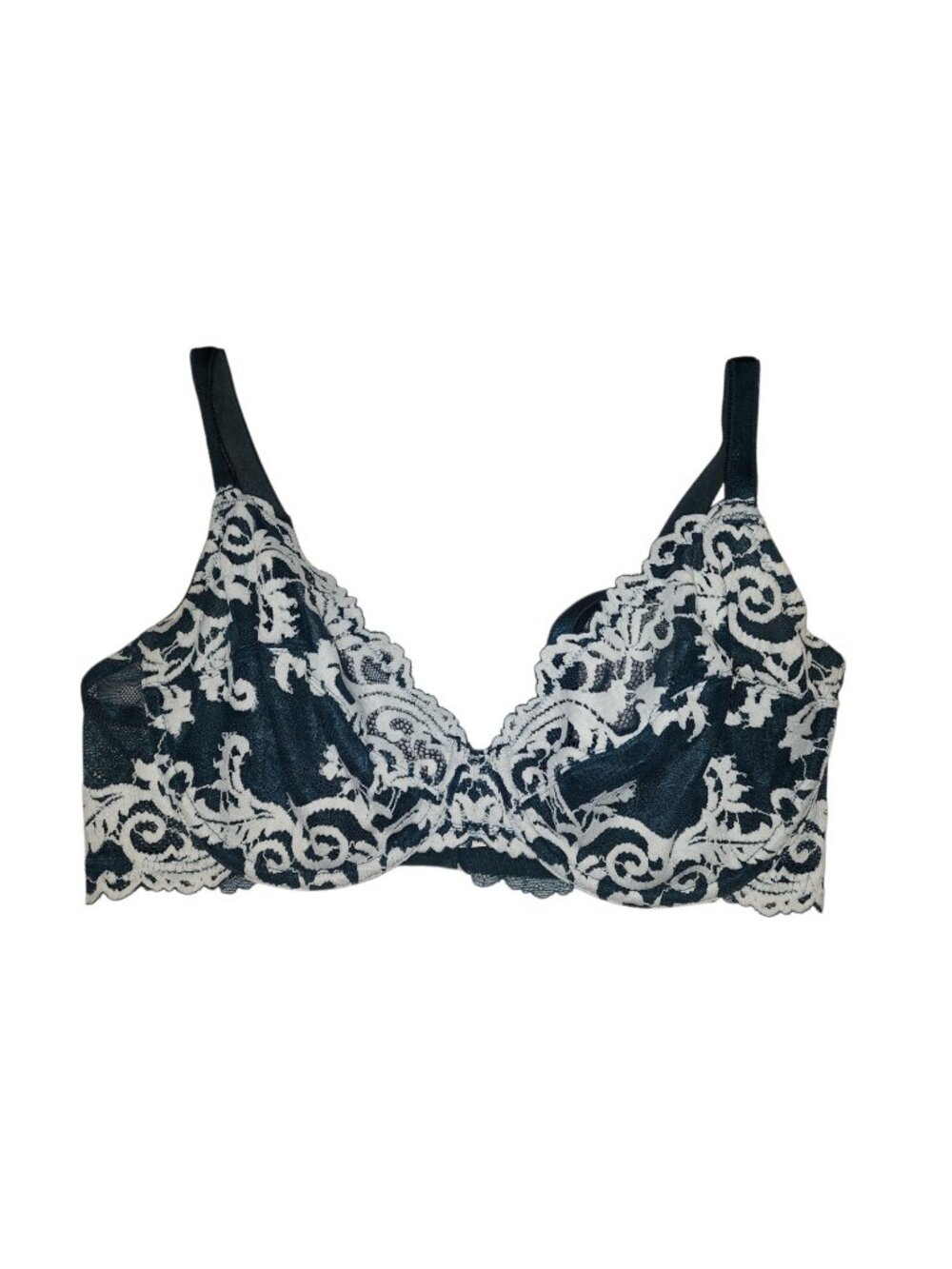 Wacoal 851322 Green White Lace Underwire Womens 38D Full Coverage Embroidered
